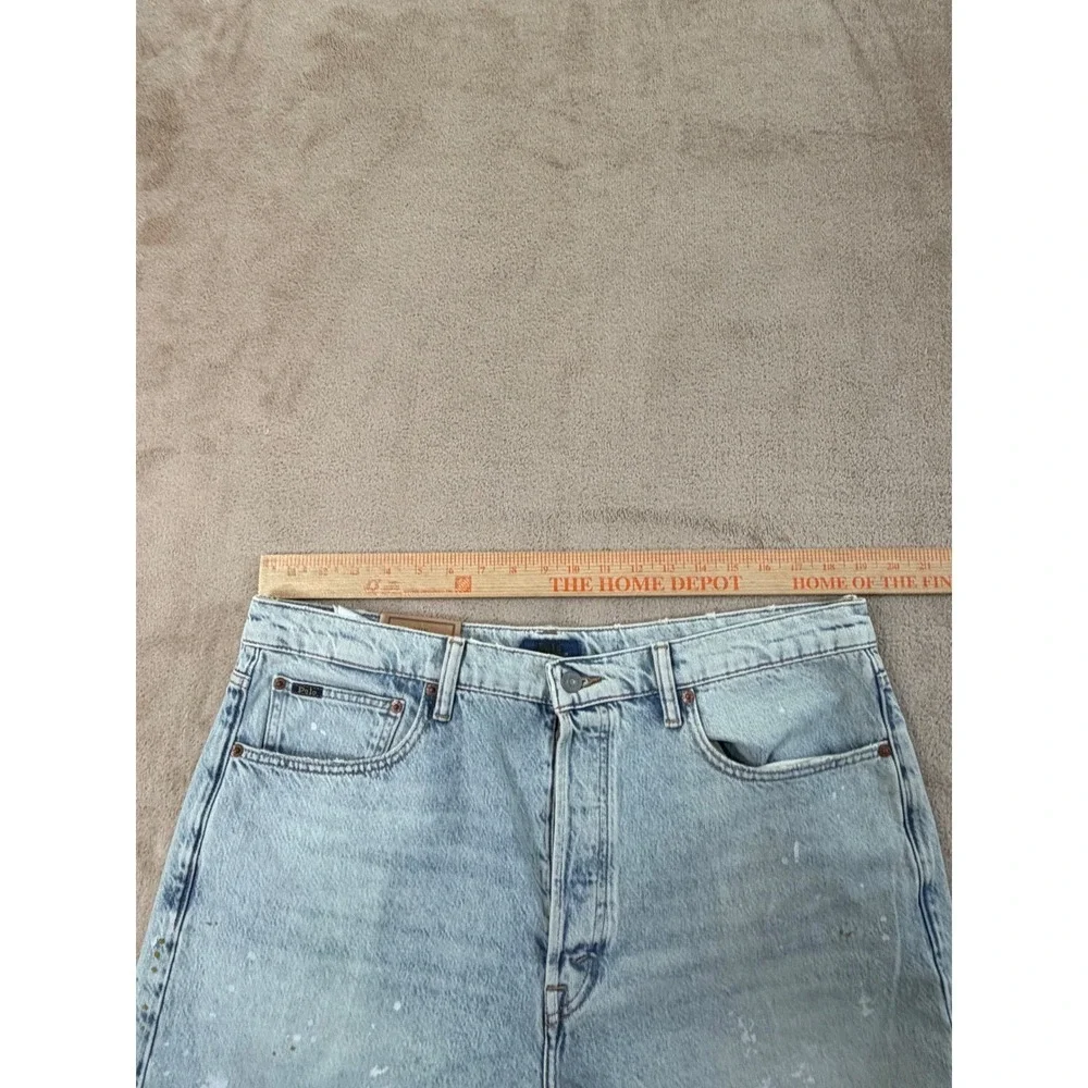 Polo Ralph Lauren Relaxed Straight Crop Jeans Womens 33 Light Paint Splatter New